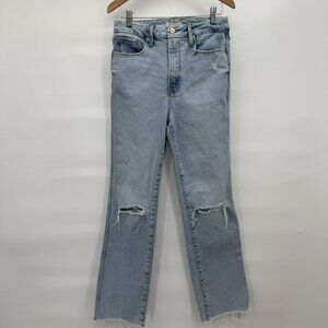 Good American Good Curve Straight Sz 4 (27) Stretch Light Blue Denim Distressed